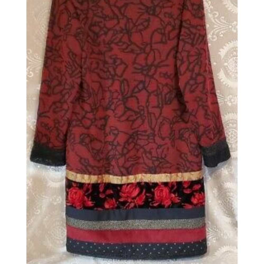 Chicos Red Taupe Patchwork Jacquard Duster Jacket… - image 5